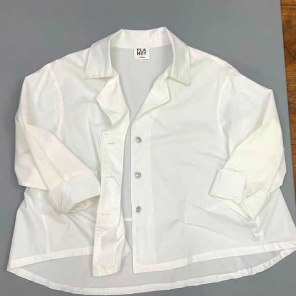Planet By Lauren G White Cotton Button Up Swing Fit Shirt One Size Fits All - Picture 13 of 16